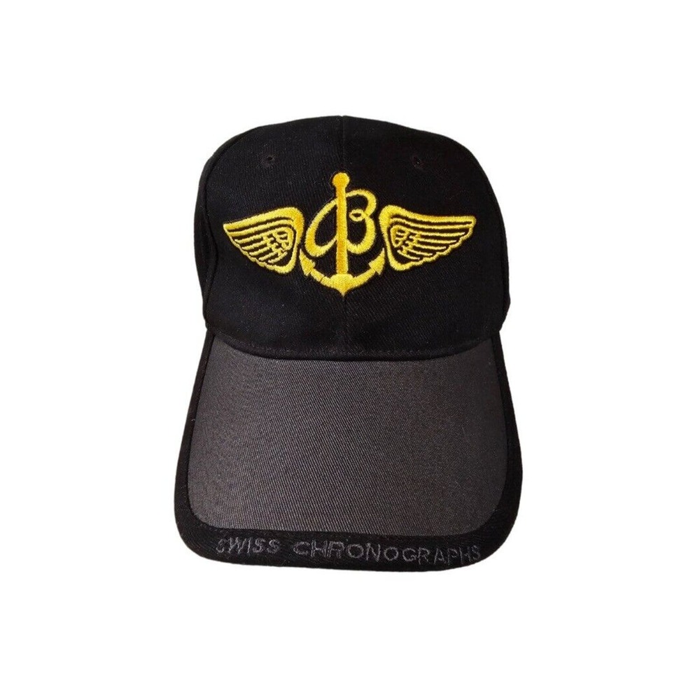 Breitling Swiss Watch Black/Gold Embroidered Logo Baseball Hat Cap Adjustable